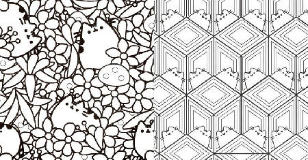 Kolorowanka koty Pusheen wśród kwiatów